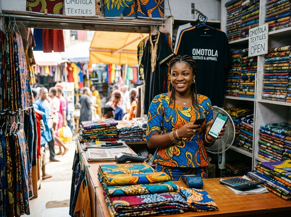 Nigerian SME entrepreneur in her textile store